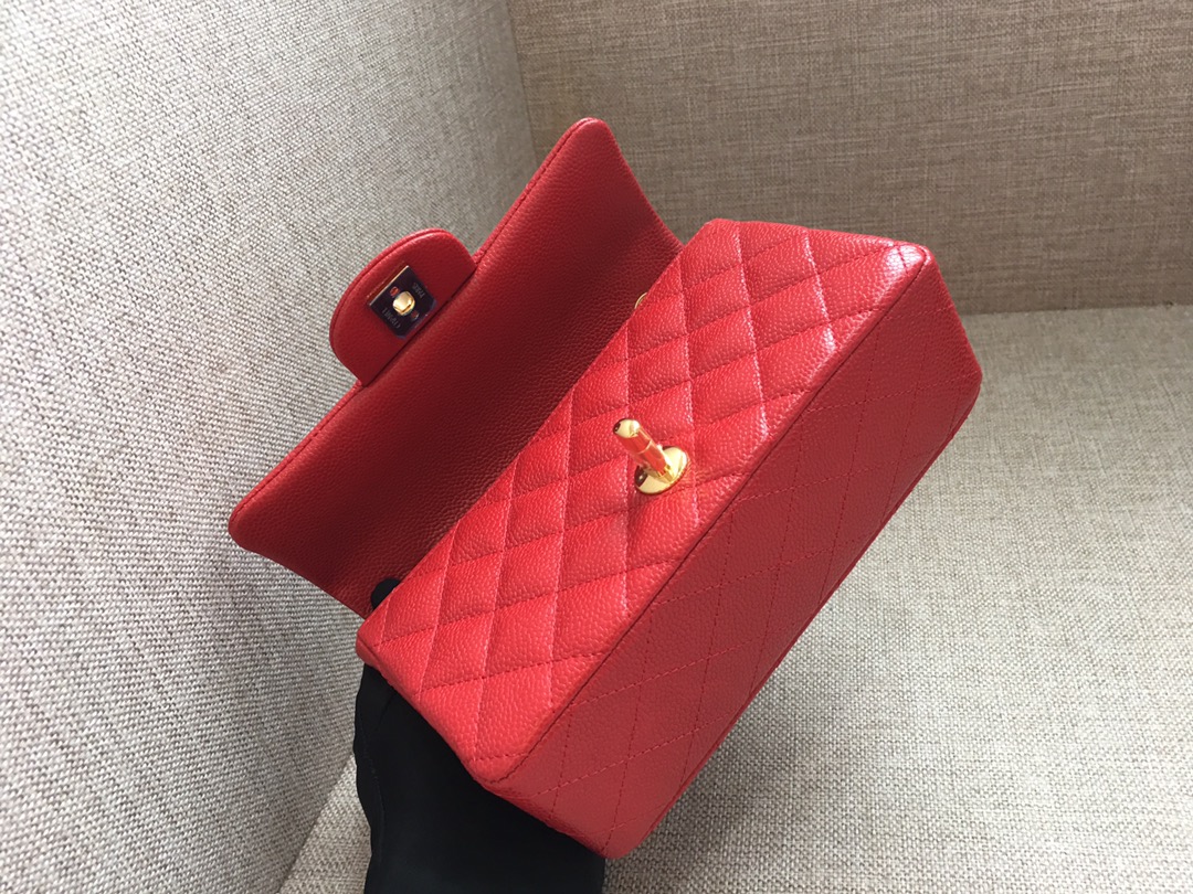 Small Classic Flap Caviar Bag A01116 Red/Gold